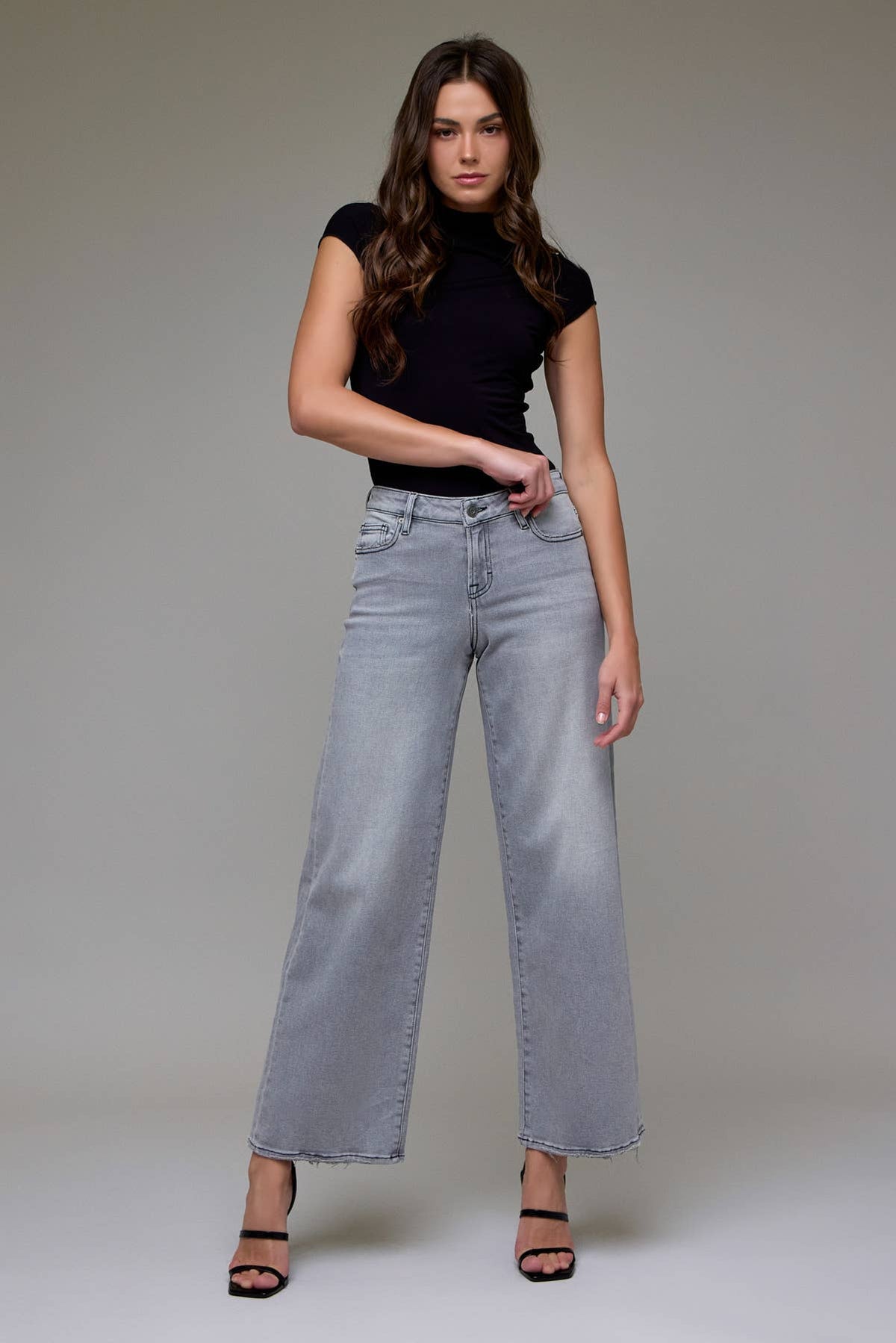 HIDDEN Light Grey Stretch Mid Rise Extra Wide leg