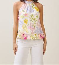 Sleeveless Floral Halter Blouse