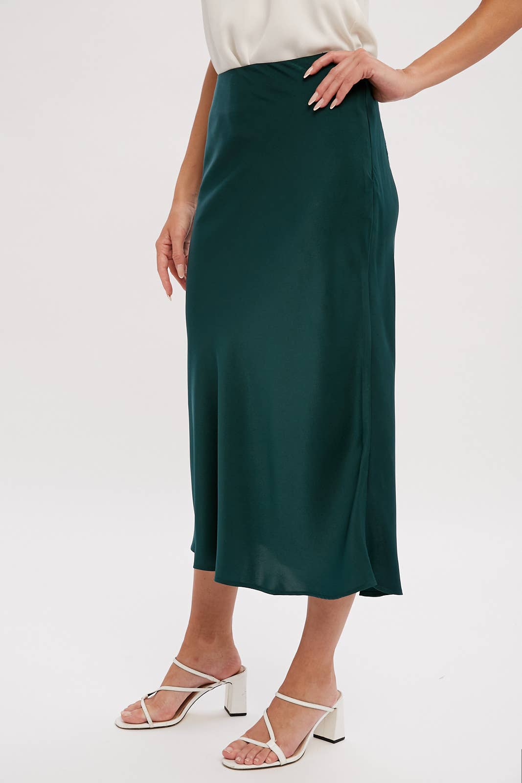 Sweet Satin Midi Skirt - Green