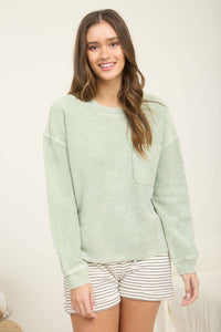 Ribbed Knit Top – Light Olive
