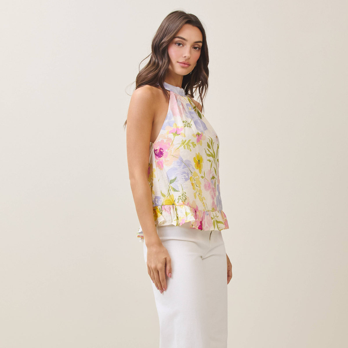 Sleeveless Floral Halter Blouse