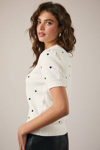 Polka Dot Short Sleeve Top - White