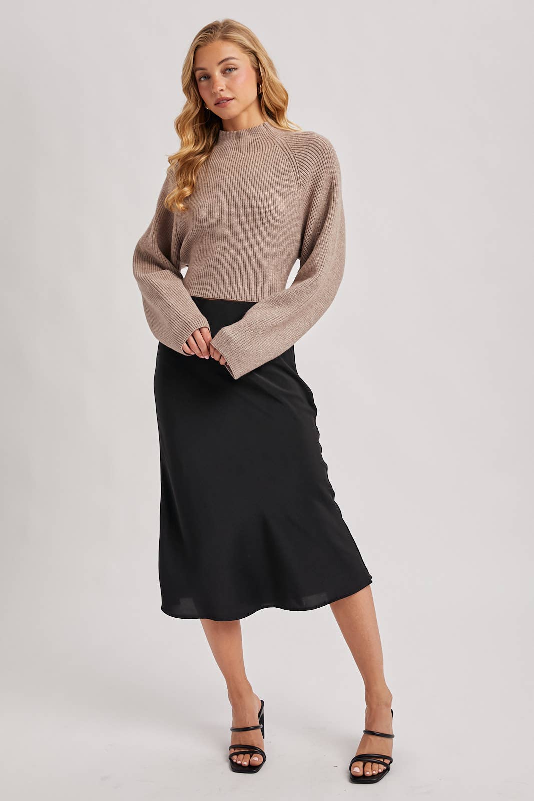 Sweet Satin Midi Skirt - Black
