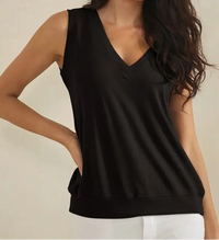 Ribbed Relaxed V-Neck Tank Top - Black