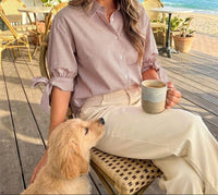 Bow Tie  Short Sleeve Stripe Blouse