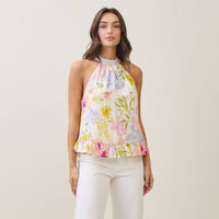 Sleeveless Floral Halter Blouse