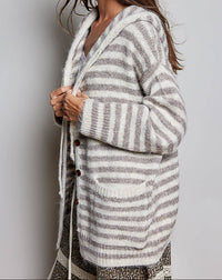Striped Hooded Knit Cardigan