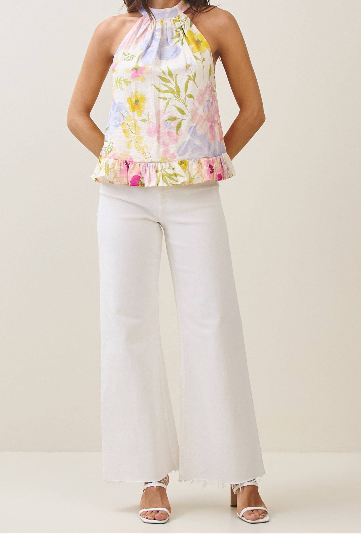 Sleeveless Floral Halter Blouse