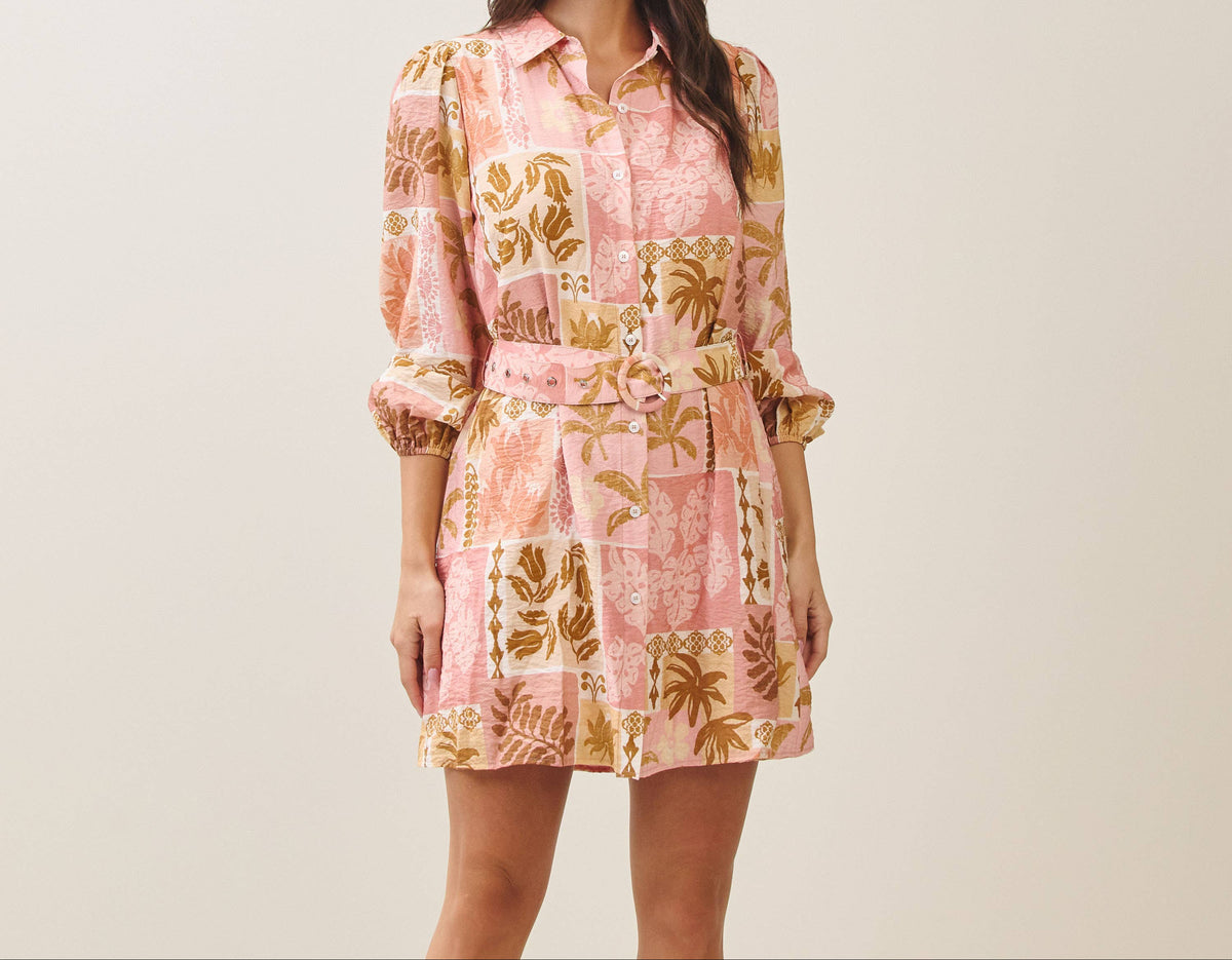 Tropical Belted Shirt Dress