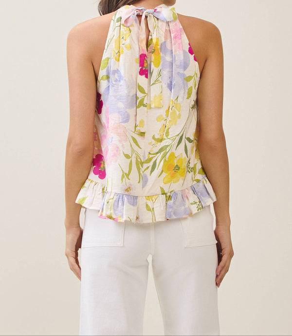 Sleeveless Floral Halter Blouse