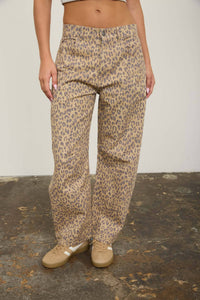 Leopard Print Barrel Jeans