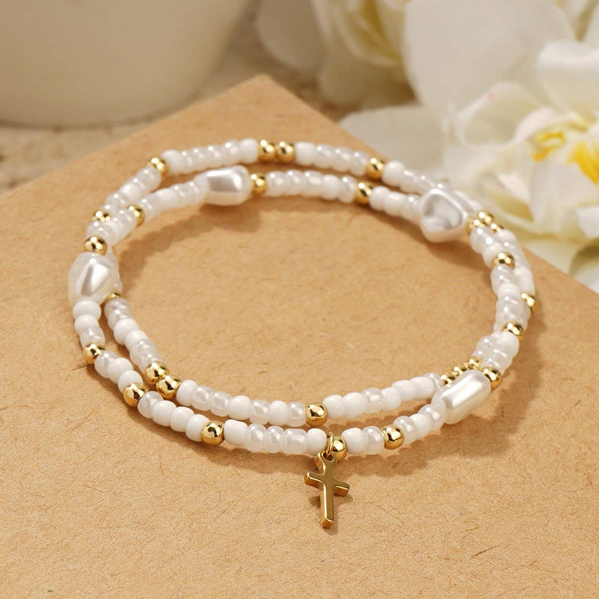 Faith &  Pearls Cross Bracelet