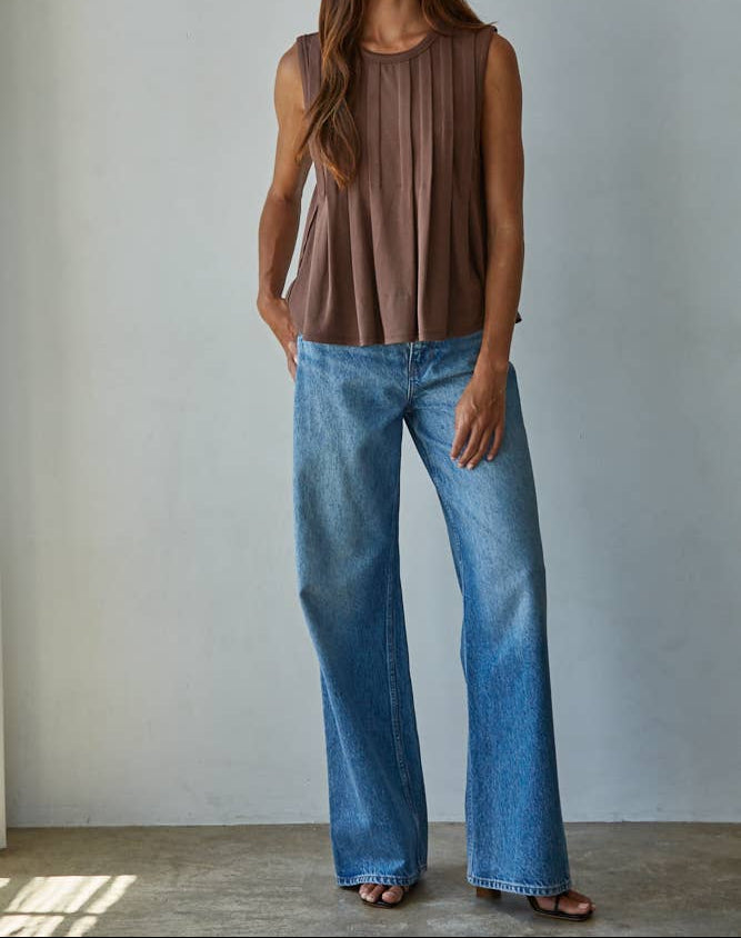 Pleated Sleeveless Tank - Chocolate