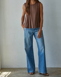 Pleated Sleeveless Tank - Chocolate