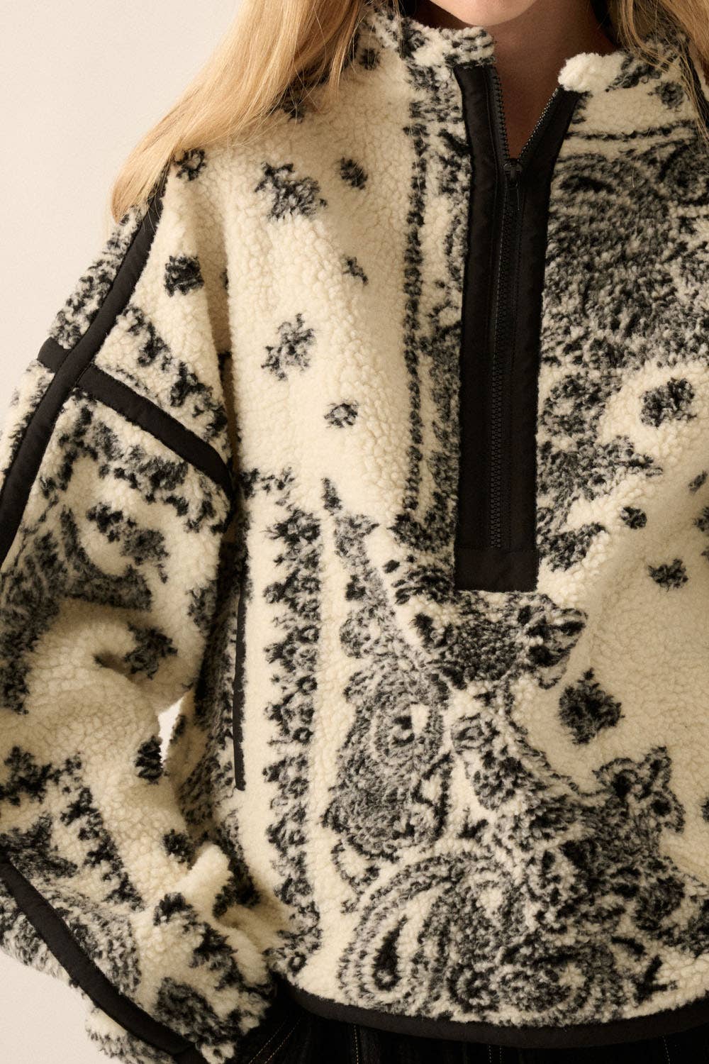 Floral Sherpa Fleece  Pullover Jacket