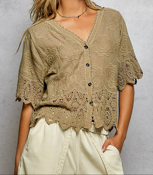 Crochet Lace  V-Neck Top