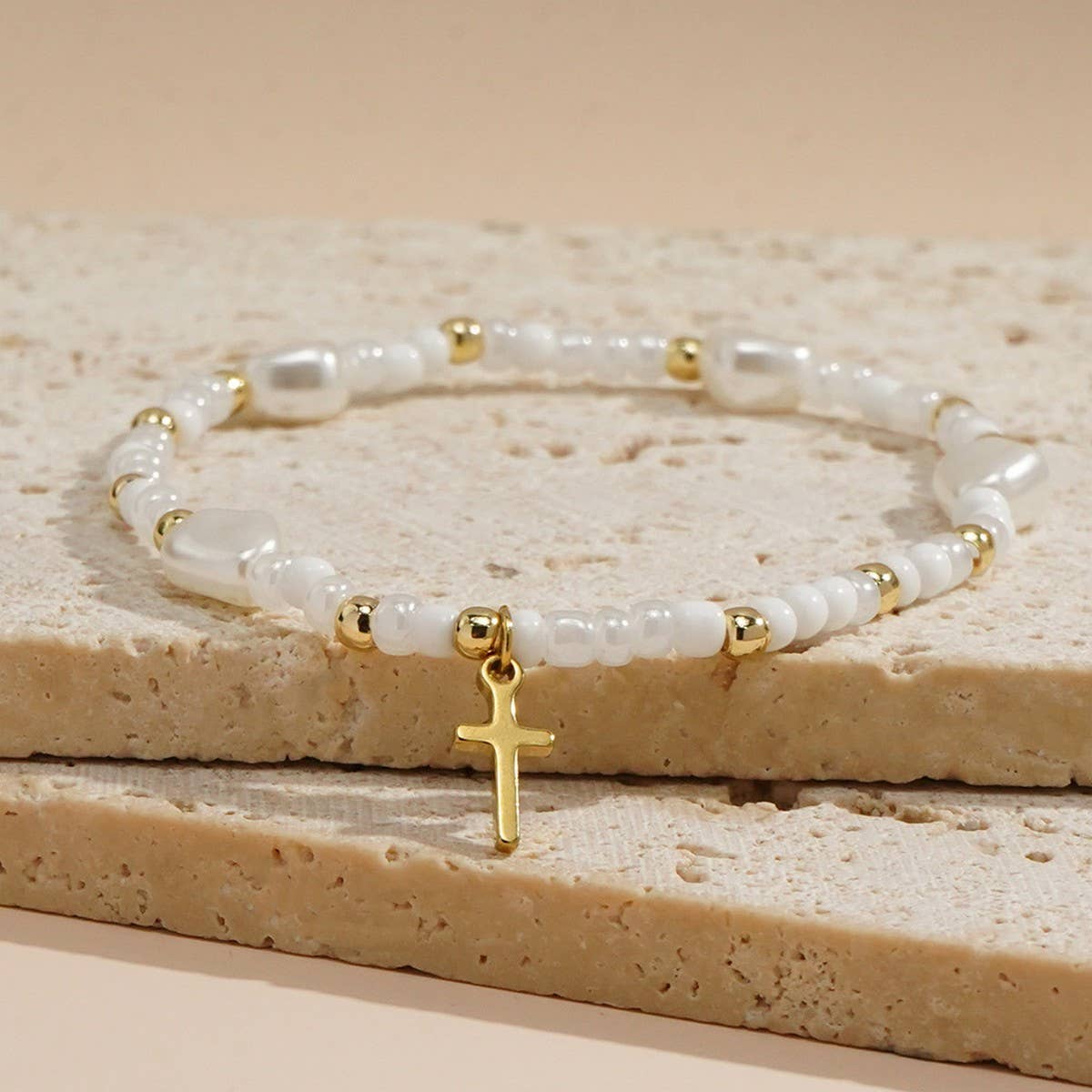 Faith &  Pearls Cross Bracelet