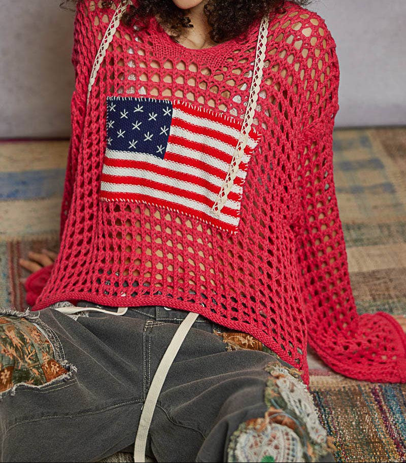 American Flag Lightweight Hoodie - Fusia