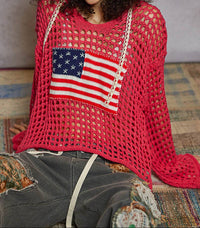 American Flag Lightweight Hoodie - Fusia